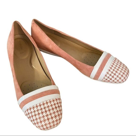 Geox Annytah pink houndstooth pink/white ballet flats goat skin size 9 NWT - Picture 3 of 9